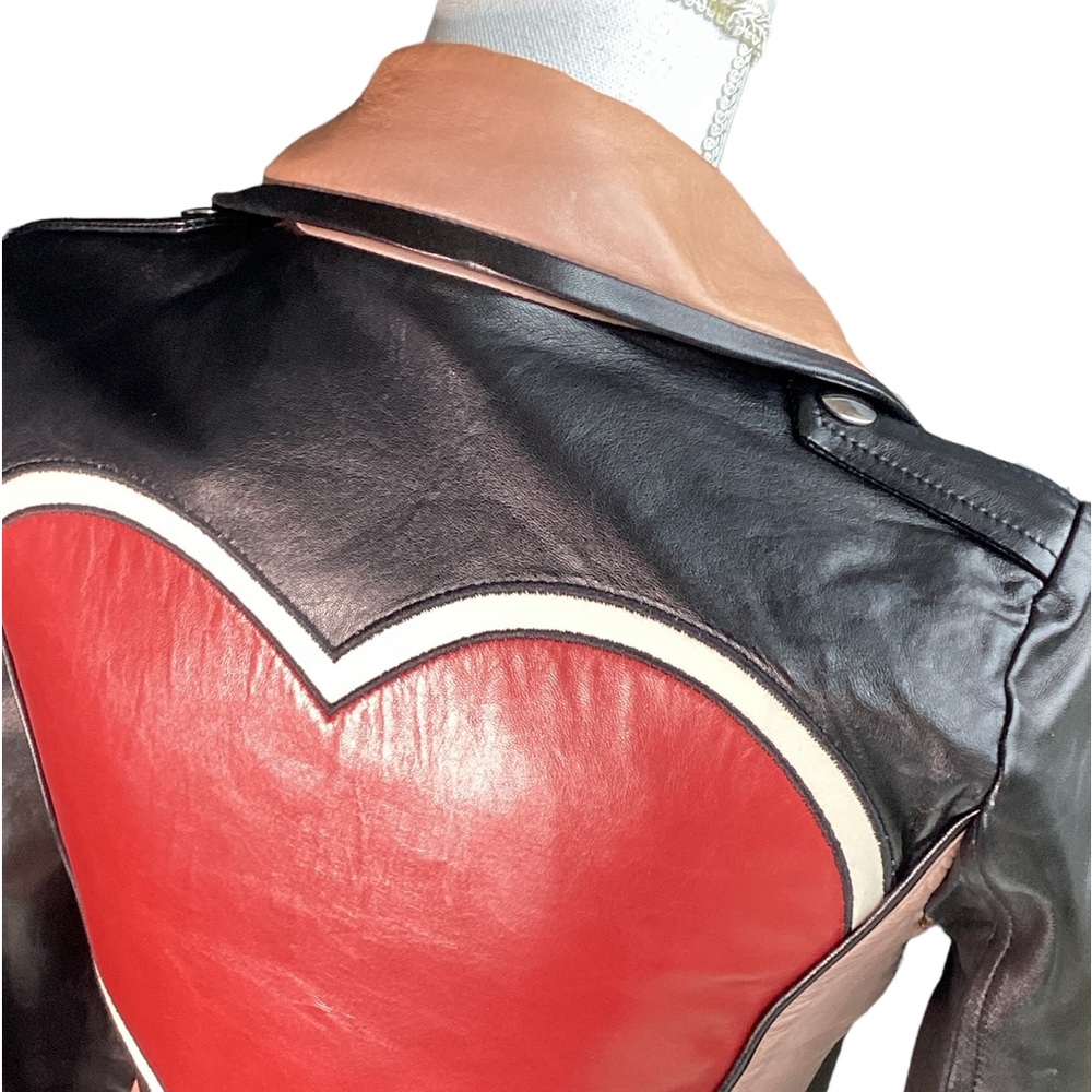 Valentino Heart Intarsia Leather Biker Jacket. (MC) - Picture 11 of 17